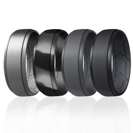 ROQ Silicone Wedding Bands for Men - Breathable Elegant Design Silicone Ring with Inner Arrow Shape Grooves for Enhanced Breathability - Classic Thin Mens Silicone Rubber Wedding Ring Band