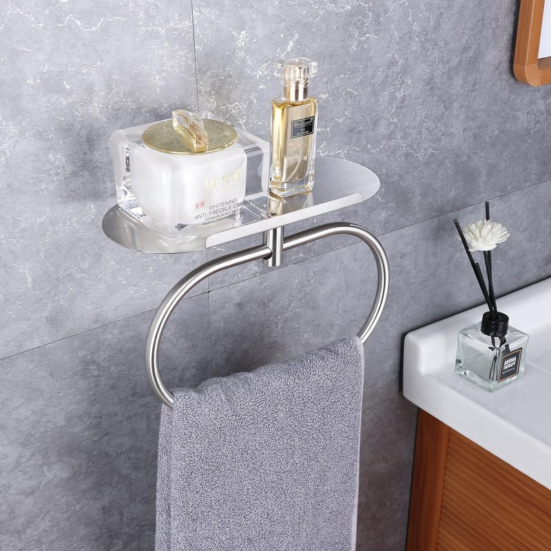 DIYZON Towel Ring with Shelf Steel Self, Stainless Steel Bath