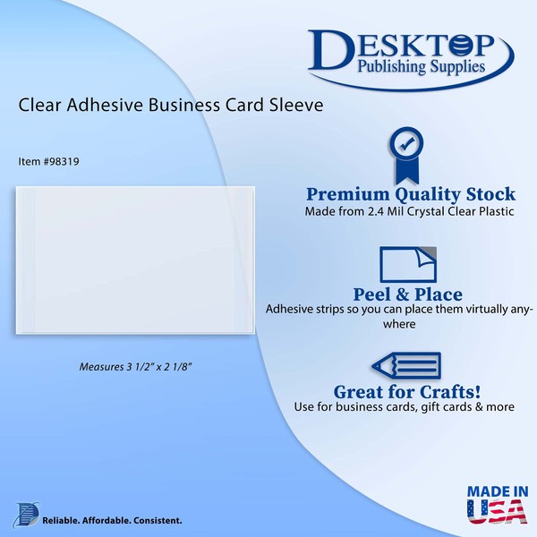 Clear Adhesive Business Card Sleeves - 100 Pieces