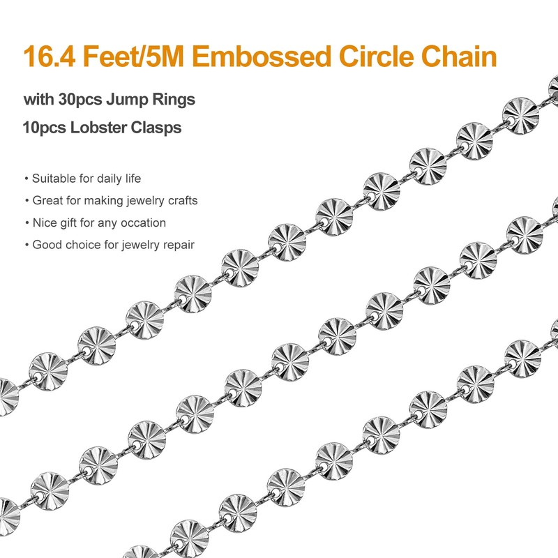 Kyutong 5 Meters Embossed Circle Chain for Jewelry Making Silver