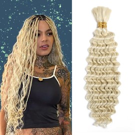 Boho Hair for Braiding 20 Inch 2 Bundles Deep Wave Bulk Braiding Hair for Boho Braids No Weft Curly Braiding Wet and Wavy Braiding Hair Extensions (#613, 75g/bundle)20 Inch