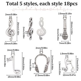SUNNYCLUE 1 Box 90Pcs 5 Styles Music Charms Bulk Musical Notes Charm Tibetan Silver Instrument Mini Symbol Sound Charm for jewellery Making Charms Supplies DIY Necklace Bracelet Earrings Crafts Adult