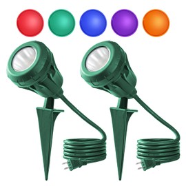 Halloween Spotlight Outdoor Plug in, 800LM Waterproof Flood Lights with 5 Extra Lenses (Red Green Blue Purple Orange), 5000K Landscape Light for Yard, Flag, Holiday Decor, ETL Listed, 2 Pack