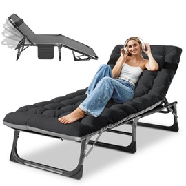 DoCred 5-Fold Camping cot for Adults, Adjustable Folding Bed Reclining Folding Lounge Chairs, 2-Sided Mattress with Pillow, Portable Intdoor Folding Sleeping Cots Bed