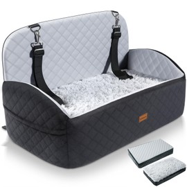 Gimars Upgrade Dog Car Seat with Reversible Long & Short Plush Seat Cushion for Small/Medium/Large Dogs Up to 60lbs, Detachable Washable Anti-Slip Dog Booster Seat with 5.1'' 28D Egg-Crate Foam, L