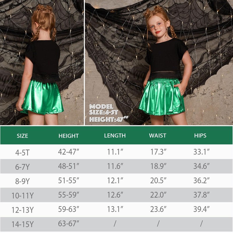 Perfashion Girls' Metallic Skorts Sparkly Shorts Shiny Dance Skirt with