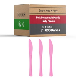 Smarty Had A Party 600 Pink Disposable Plastic Party Knives heavy Duty Plastic knives Disposable for Events Catering and Parties