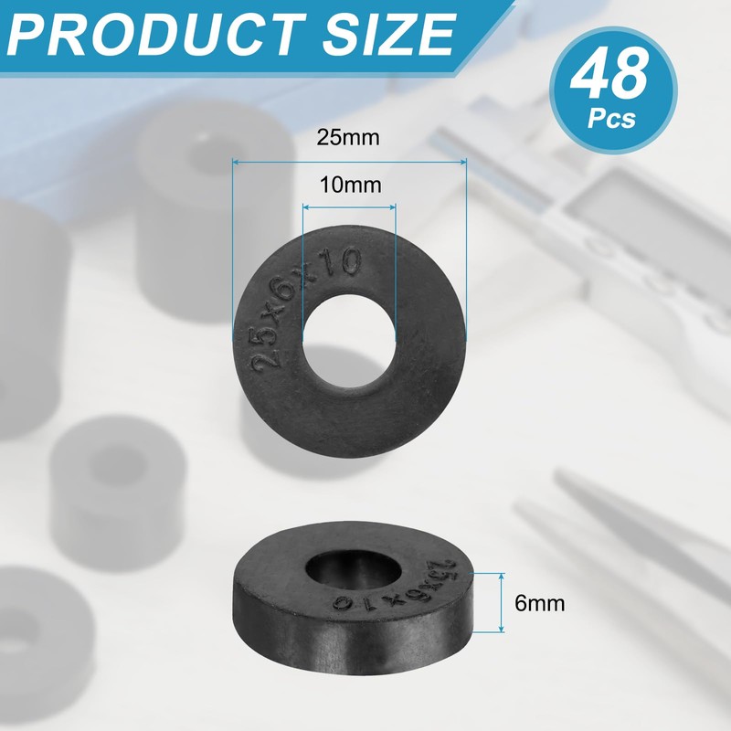 uxcell 48 Pcs Rubber Spacers 25mm OD x 10mm ID