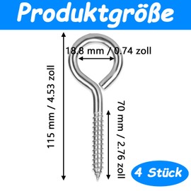 TuseRxln Eye Bolt Stainless Steel Screw Eyelets M8, Pack of 4 Stainless Steel Screw Eyelets, Ring Bolt, Robust Rustproof, Hook for Screw Hook, for DIY Cork Crafts, Hanging Wooden Frames