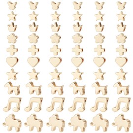 PH PandaHall 10 Style 14K Gold Plated Beads，60Pcs Smooth Beads Long-Lasting Star Heart Flower Spacer Beads Loose Ball Beads Gold Metal Beads for Summer Stackable Necklace, Bracelet, Earring Making