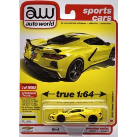 AUTO WORLD PREMIUM SERIES SPORTS CARS YELLOW 2020 CHEVY CORVETTE RUBBER TIRES!