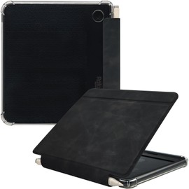 GOVTVA Folio Leather Case for 7" Kobo Libra Colour (2024) eReader - Ultra-Thin Enhanced Auto Sleep/Wake Cover with Transparent TPU Back, Magnetic Closure, Stylus Holder (Black)