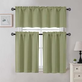 Gwine 24 Inch Long Tier Curtains for Small Window, Short Blackout Kitchen Curtains Over Sink, Half Window Drapes for Bedroom Bathroom Basement, 2 PCS, Each 30" Wx24 L, Sage Green