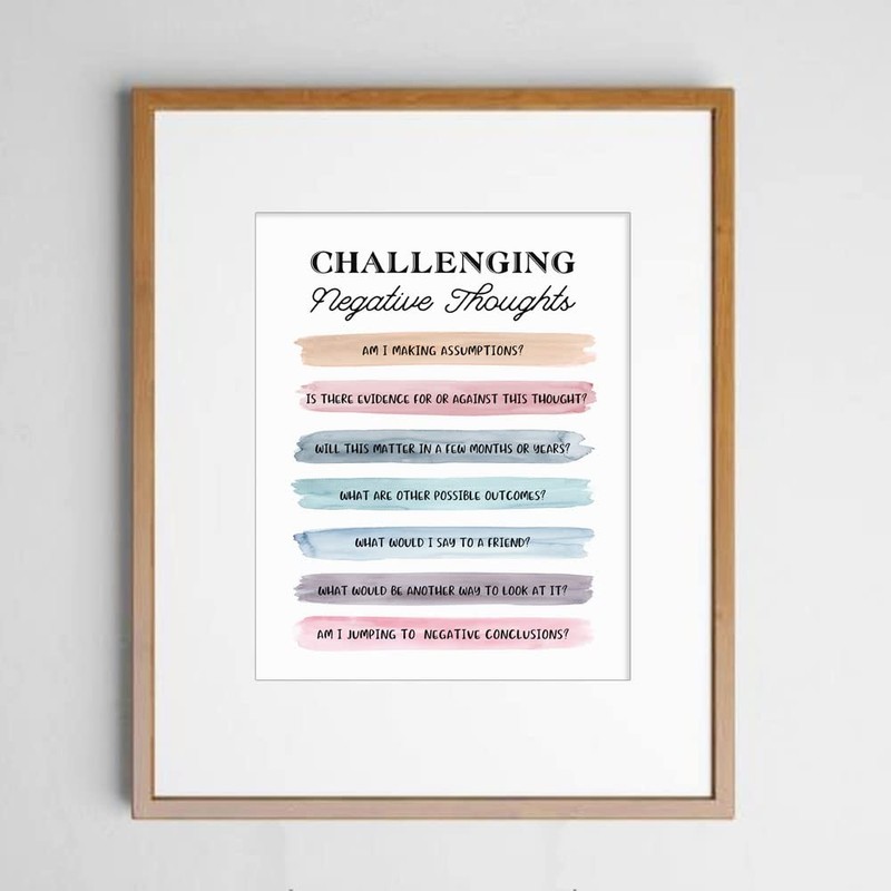 Challenging Negative Thoughts, Cognitive Behavioural Therapy, Counselor Office Decor, Therapist
