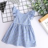 AGQT Baby Girls Plaid Dress Gingham Fly Sleeve Backless Summer