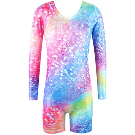 BAOHULU Leotard for Girls Gymnastics Toddler Tank Biketards Shorts Shiny Diamond Kids Dancewear B412_GlitterRainbow_140