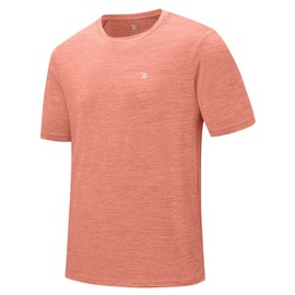 Rdruko Men's Workout Shirts Moisture Wicking Dry Fit Short Sleeve Lightweight UPF 50+ Athletic Running Gym Active T Shirts,Orange Powder,L