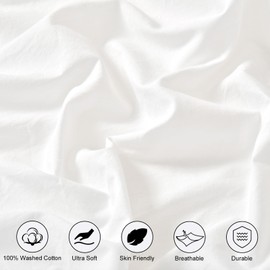 David's Home 100% Washed Cotton Fitted Sheet King, Ultra Soft Bottom Sheets with 2.5cm Wider Elastic 16" Deep Pockets, Skin Friendly Breathable Easy Fit not Shrink,78"x 80",White, No Pillowcase