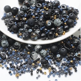 Mixed Colour Glass Crystal Beads，UHOMENY Round Spacer Beads Glass Beads Mixed Multiple Assorted Beads Charms for Bracelet Making Kits Jewelry Necklace Key Chains Earring Making Crafts (Black)