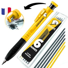 Dromme Professional Construction Site Pencil [+ 7 Leads Multi Holder + Sharpener + Ergonomic Handle] Extendable Lead Pencil - Perfect Tool for Crafts