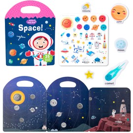 MIKNEKE Portable Jelly Sticker Quiet Book for Toddlers, Montessori Busy Book, Preschool Learning Activities Travel Toys (Space)