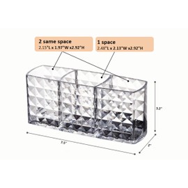 Acrylic Cosmetic Tools Organizer,3-Compartment Clear Cosmetic Makeup Storage Box，Desktop Makeup Brushes Holder for Vanity (Diamond)