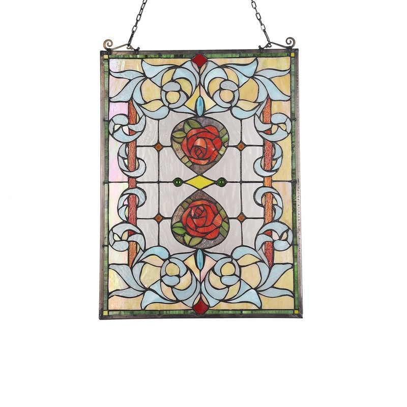 RADIANCE goods Floral Tiffany-Glass Window Panel 24" Tall
