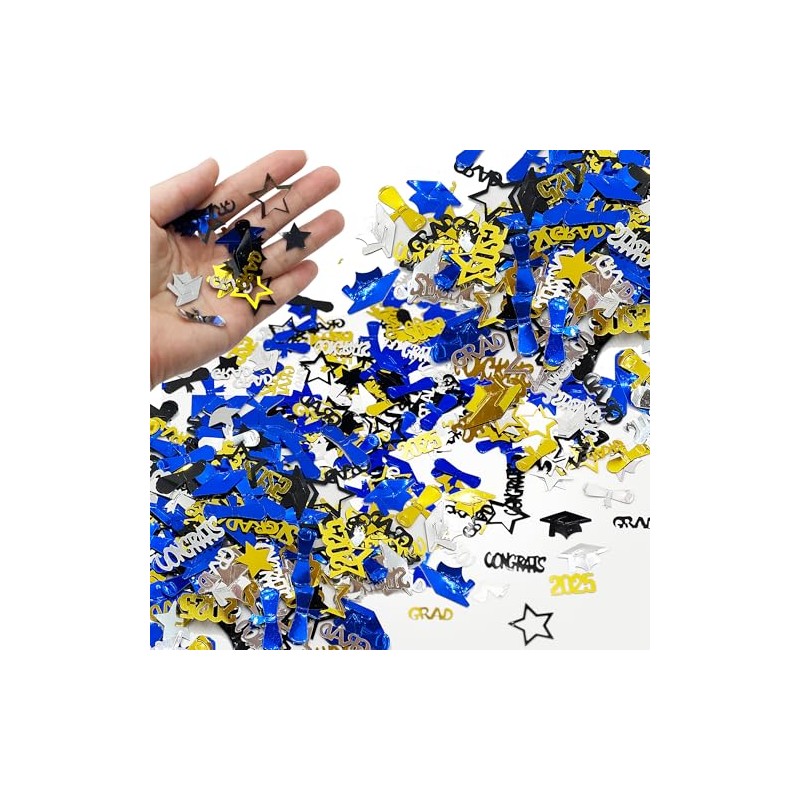 75g Graduation Confetti 2025– Royal Blue, Black, Silver & Gold