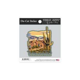 Die Cut Sticker Saguaro National Park, Arizona, Hiking Scene, Contour Vinyl Sticker 1 to 3 inches (Waterproof Decal for Cars, Water Bottles, Laptops, Coolers), Small