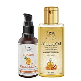 TNW-THE NATURAL WASH Vitamin C Skin Clearing Serum + Pure Almond Oil Rich in Vitamin E Cold pressed Virgin Badam Tail For Face Brightening, Skin Hair Nourishes the scalp 100% Pure & Natural-100 ml