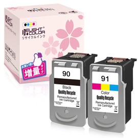 Delightcolor BC-90 BK for Canon (Canon) Increased + BC-91 Color Increased Set of 2 BC70 BC71 Remanufactured Ink [Compatible Models] PIXUS - (MP470, MP460, MP450, MP170, iP2600, iP2500, iP2200, iP1700)