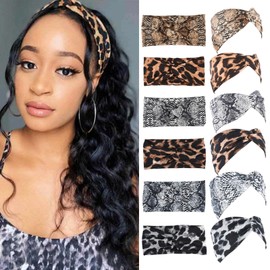 meiliprotea Leopard Print Headbands for Women Trendy Stretchy Headband Twisted Knot Criss Cross Vintage Hair Bands for Women Girls Hair Accessories 6 Packs