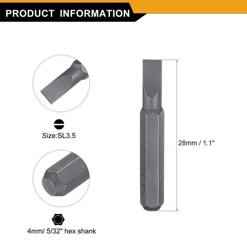 HARFINGTON 3pcs SL3.5 Slotted Screwdriver Bit 5/32" Hex Shank 28mm