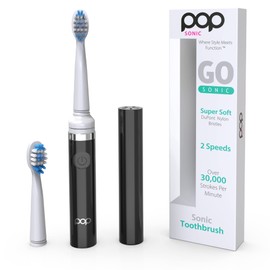Pop Sonic Electric Toothbrush (Black) - Travel Toothbrushes w/AAA Battery | Kids Electric Toothbrushes with 2 Speed & 15,000-30,000 Strokes/Minute, Dupont Nylon Bristles