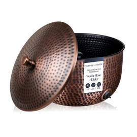 Monarch Abode Decorative Garden Hose Holder with Lid, Antique Copper Storage for Outdoor Use, 100 ft Water Hose Pot for Outside, Hand Hammered Metal Pot with Drainage, Garden Storage Organizer