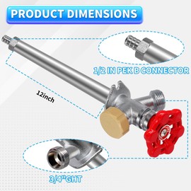 Boltigen 12inch Freeze Proof Outdoor Water Faucet, No Lead Brass Anti-Siphon Frost Free Sillcock, 1/2'' Pex Connector X 3/4'' GHT Hose Bib Frost Free Outdoor Spigot