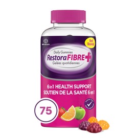 RestoraFIBRE+ 6 in 1 Daily Prebiotic Fibre Supplement Gummies for Adults, Supports Health Benefits, including Regularity, Gentle Constipation Relief & Healthy Immune Function with Naturally Sourced Inulin (75 ea)