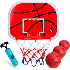 Mini Red Basketball Hoop Set, Over The Door Hoop Set with 3 Mini Replacement Rubber Basketballs for Kids Adults Home Office Dorm Door & Wall, ABS Backboard Metal Rim Goal Sport Party Activity
