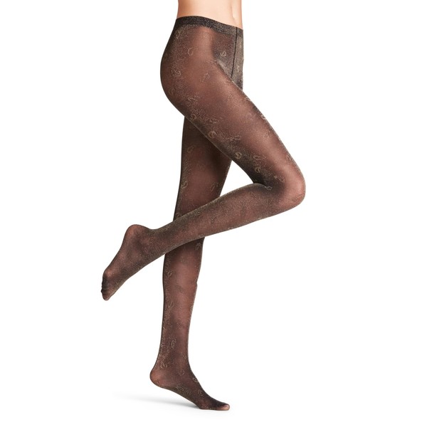 FALKE Day to Night 30 Denier Patterned Tights Fine Soft Sustainable Material for Women 1 Piece, Black (black/gold 3335)