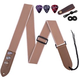 BestSounds Guitar Strap- Acoustic Electric Starp Bass Guitar Strap with Leather Neck Strap,3 Picks & 2 Button Blocks, Khaki, general