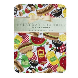Newbridge Summer Memories Retro Barbeque Vinyl Tablecloth with Flannel Backing, Kitschy Nostalgic BBQ Print Easy Care Indoor Outdoor Vinyl Tablecloth, 60 Inch x 120 Inch Oblong/Rectangle