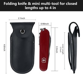 Leather Knife Sheath and Holster for Buck, Leatherman, Swiss Army - Belt Pouch for 4 Inch Folding Knife