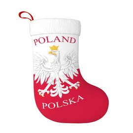 Xzyopcwx Polish Flag Poland Polska Christmas Stockings, 18 Inches Xmas Stocking Fireplace Hanging for Xmas Family Decor