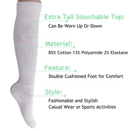 AWS/American Made Slouchy Scrunch Cotton Slouch Socks for Women Shoe Size 5 to 10 (White, 3 Pairs)