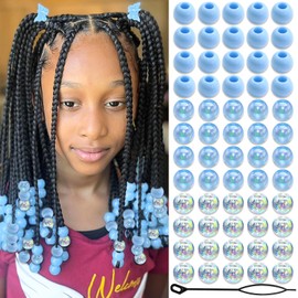 NAISKA 60Pcs Blue Acrylic Beads for Hair White Clear Hair Beads for Kids Girls Cute Small Pony Beaded Hair Clips Toddler Dreadlock Beads Loc Beads Hair Jewelry for Women Braid Clips Accessories