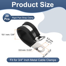 PATIKIL 3/4 Inch Cable Clamps, 20 Pcs 304 Stainless Steel Conduit Clamp Cable Rigid Pipe Strap Metal Rubber Clips for Pipes Wire Line Hose Bracket Tube Holder, Black (19.1mm)