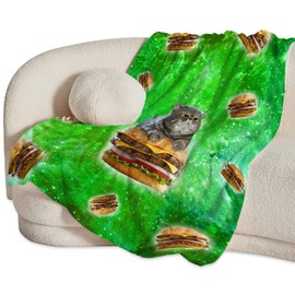 Funny Cat Blanket for Girls Women Gifts for Cat Lovers Cat and Hamburgers Throw Blanket for Kids Adults Ultra Soft Cozy Fleece Blanket for Couch Sofa ​Bed 40"x50"