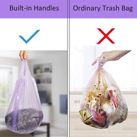 Trash Bags, 4 Gallon Handle-Tie Small Trash Waste Bag, Little Garbage Bags for Bathroom, Kitchen, Picnic, Office, Bedroom, 5 Pack/100 Counts,Purple