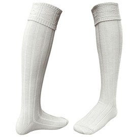 Mens Wool Kilt Hose Socks Made in Scotland Knee high traditional Scottish Occassions, Wedding, Kilt Walk, Leg Warmers Highland Wear (as8, alpha, l, x_l, regular, regular, Ecru)