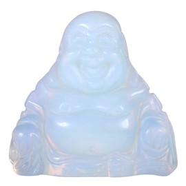KYEYGWO Opalite Carved Gemstone Laughing Buddha Figure, Healing Crystal Lucky Buddha Stone Talisman Maitreyabuddha Statues Fengshui Sculpture Ornament for Decoration Lucky Charm